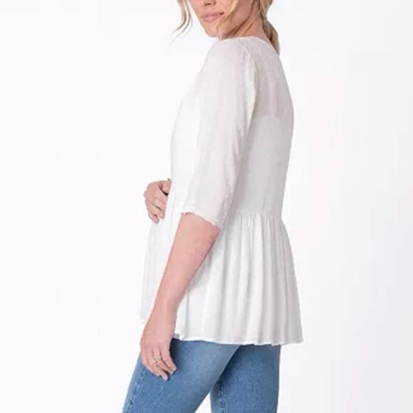 NEW SERAPHINE Swiss Dot Buttoned Blouse Tunic Top Size 6 White Maternity Nursing - Picture 3 of 12